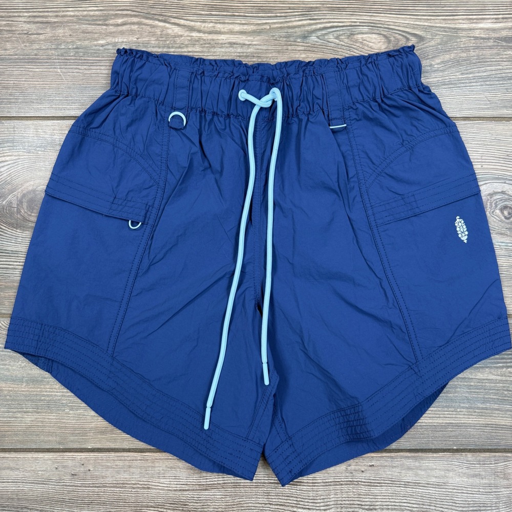FP Movement by Free People Navy Athletic Shorts with Light Blue Drawstring